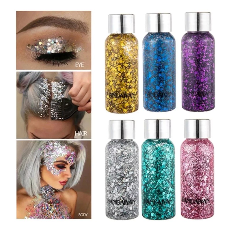 Mafab 3 Pzs Body Glitter Maquillaje Cabello Cuerpo Brillos Colores