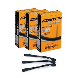 Set of 3 Continental Race Bicycle Inner Tubes 28 Inch SV 80 mm (20/25-622/630) + 3 MSZweirad Tyre Levers
