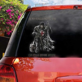 Premium Knight Templar Christian Sticker – 'He Who Kneels Before God Stands Before Anyone' – Durable & Waterproof Vinyl Decal for Car Door, Window, Laptop – 6 x 4 Inches