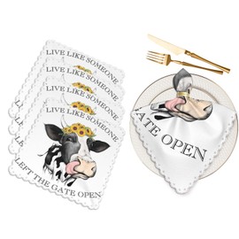 Black White Milk Cow Cloth Napkins Set of 4 Soft Sunflower Flower Playful Lovely Head Funny Polyester Dinner Square Napkin for Family Restaurant Weddings Parties 18 x 18 inch