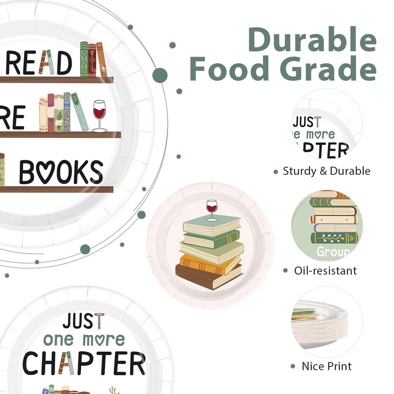 60 Pcs Book Club Decorations Group Therapy Paper Plates