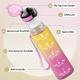 HoneyHolly Water Bottle, 1 Litre, Time Marking, Water Bottle, Leak-Proof, Sports Water Bottle, Reusable, Water Bottle for Gym, Cycling, Office, Outdoor,