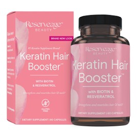 Reserveage Beauty Keratin Hair Booster with Biotin & Resveratrol - Hair & Nail Growth Supplement for Women - Supports Healthy Thickness & Shine with Biotin - 60 Capsules (30 Servings)