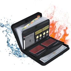 Fireproof File Organiser,13 Pockets Expanding File Folder with Zipper & Labels,Important Document Organiser Wallets,Portable Waterproof File Organiser Documents Storage Box,13.97x10.2x1.6in