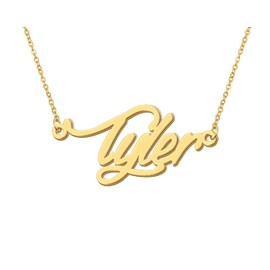 Aoloshow Tyler Charm Name Necklace Stainless Steel 18k Gold Plated Initial Pendant Necklace Jewelry for Womens Moms