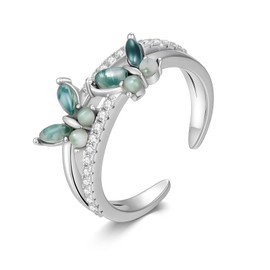 Moss Agate Rings 925 Sterling Silver Butterfly Rings Green Agate Engagement Ring Engagement and Wedding Jewellery Gift for Women