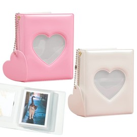 2 Pcs Love Heart Photocard Holder Book, BetterJonny 3 Inch Mini Photo Album Heart Hollow Card Binder Pendant 32 Pockets kpop photocard binder for Star Chasing Photo Collection (White, Pink)