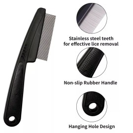 N/A Dandruff Comb Stainless Steel Fine Tooth Hair Comb for Kids and Adults