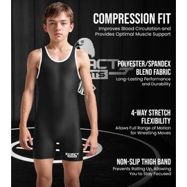 Exxact Sports Plain Youth Wrestling Singlet For Boys, Premium Powerlifting Singlet, Kids Wrestling Singlets For Training - (Black, YM)