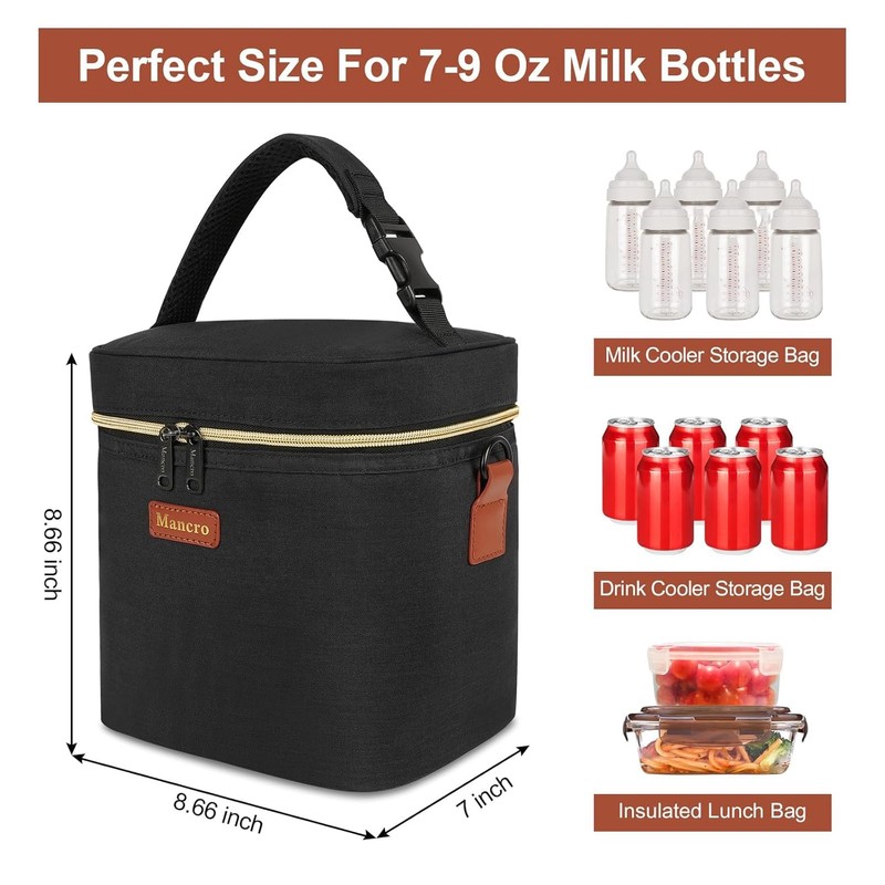 Mancro Baby Bottle Cooler Bag for Breast Milk, Includes Ice