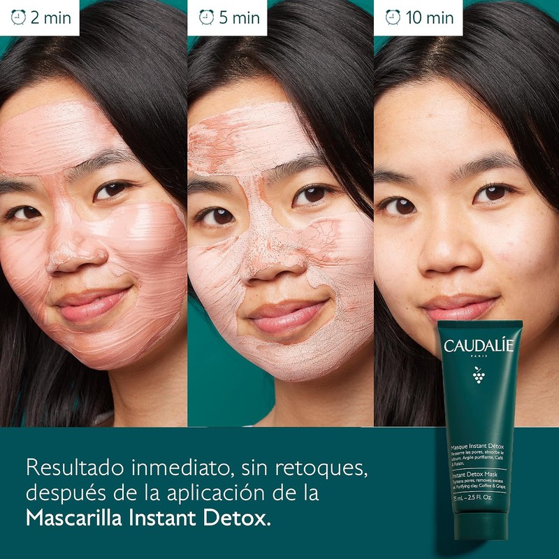 CAUDALIE Instant Detox Mascarilla de Arcilla Rosa, Limpia Poros -