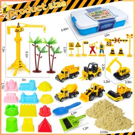 Alloy Construction Sensory Bin, Kids Sandbox Play Sand Art Kit Include 2.2lbs Magic Sand, 6 Construction Vehicles, Crane, Beach Sand Toys Building Castle Sensory Bins for Toddlers Boys 2 3 4-8 Years