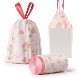 Trash bags, 4 Gallon Trash Bags Drawstring, Colorful & Portable Small Trash Bags with Lily Printed, Tear-Resistant Garbage Bags 4 Gallon for Bathroom Office Trash Cans, 78 Count