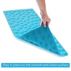 Non-Slip Bathtub Mat OTHWAY Soft Rubber Bathroom Bathmat with Strong Suction Cups (Blue)