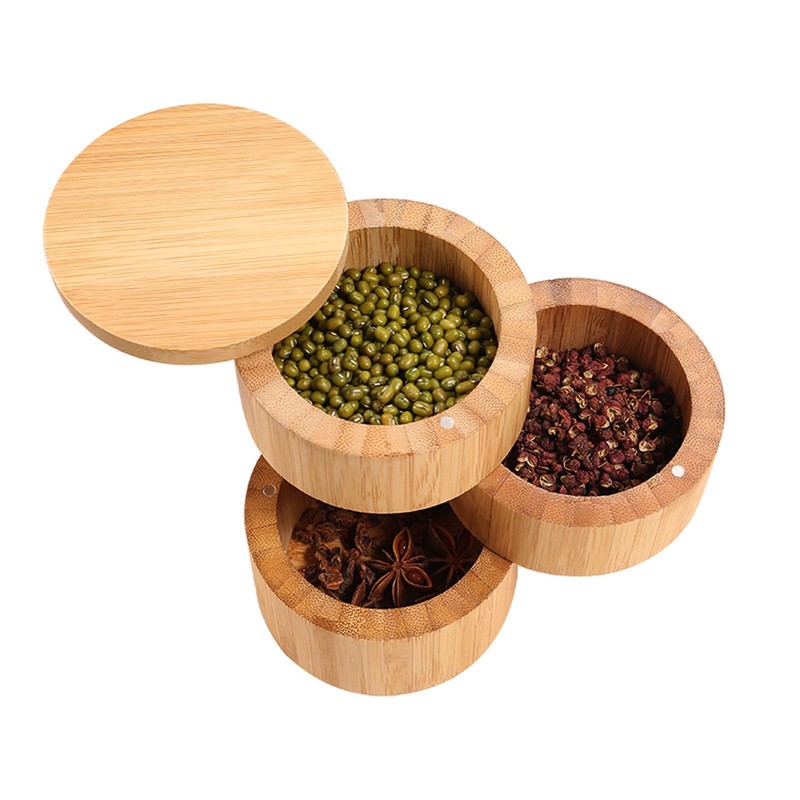 Home 3 Tier Bamboo Wood Container 3 Tier Seasoning Container