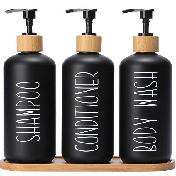 MOMEEMO Black Shower Soap Dispenser Set, Contains 3 Extra-Thick PET