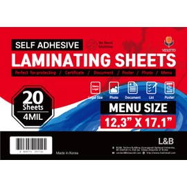 VIOLETTO Self Adhesive Laminating Sheets 12.3x17.1 inch, 10 Pack, 4mil Thickness, No-Machine Needed, QuickPeel, Instashield, Stick&GO (10 Sheets, Menu Size 4mil)