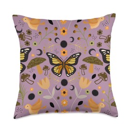 Garden Butterfly Accessories Inc. Cottagecore Vintage Aesthetics Mushroom Moon Floral Purple Throw Pillow, 18x18, Multicolor