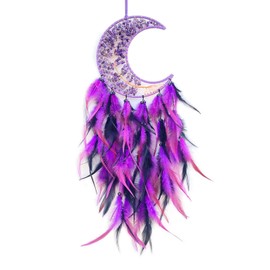 RAGKUU Purple and Black Moon Tree of Life Dream Catcher Handmade Traditional Feather Dream Catchers Wall Hanging Decoration Craft Dreamcatcher Ornaments for Bedroom Home Decor