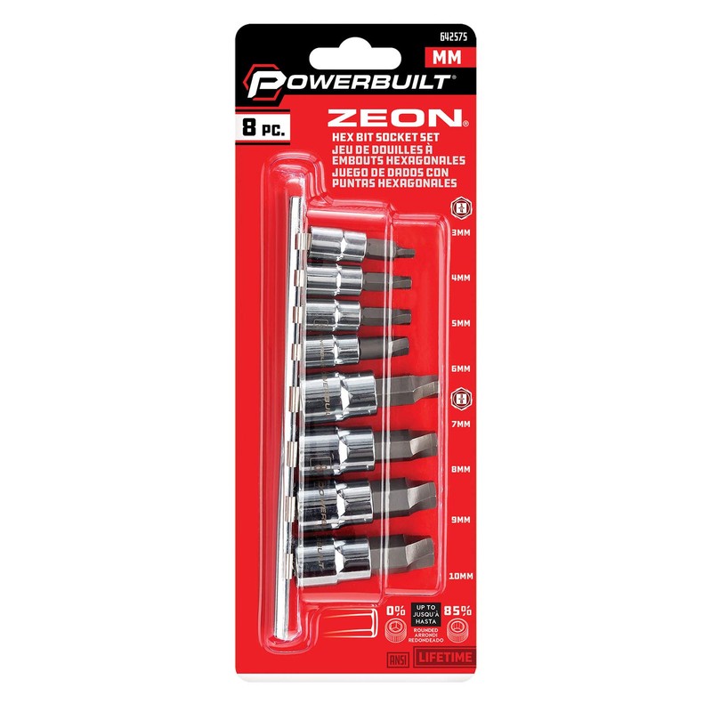Powerbuilt 240094 8 Piece Zeon Metric Hex Bit Socket Set