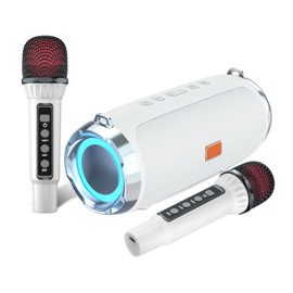 Karaoke Machine for Adult Kids, Portable Bluetooth Speaker with 2 Wireless Microphones, Singing Karaoke Player for Birthday Gift Party Family Supports TWS/Bluetooth/TF/AUX/USB White
