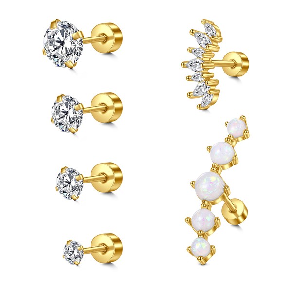 MODRSA 16g Gold Cartilage Earring Flat Back Earrings Flat Back