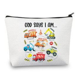Truck Lover Gifts God Says I Am Construction Truck Makeup Bag Christian Gifts for Women Bible Verse Gift Cosmetic Bag (Christian Truck)
