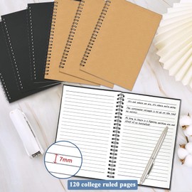 12Pack Small Spiral Notebook A5, 8.25x5.5” 120 Lined Pages Black & Brown Wide Ruled Spiral Journal Bulk Blank Kraft Cover Spiral Bound Notebook & Writing Pads for Home Office Meeting Work Note Taking