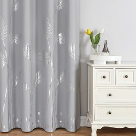 Estelar Textiler Light Grey Blackout Curtains 108 Inches Long, Silver Palm Tree Pattern Light Gray Curtains, Light Blocking Thermal Insulated Grommet Window Drapes for Bedroom, 52Wx108L, 2 Panels