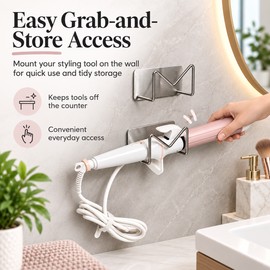 Wall-Mounted Styling Tool Holder for Bathroom – Self-Adhesive Storage Rack for Curlers & Straighteners