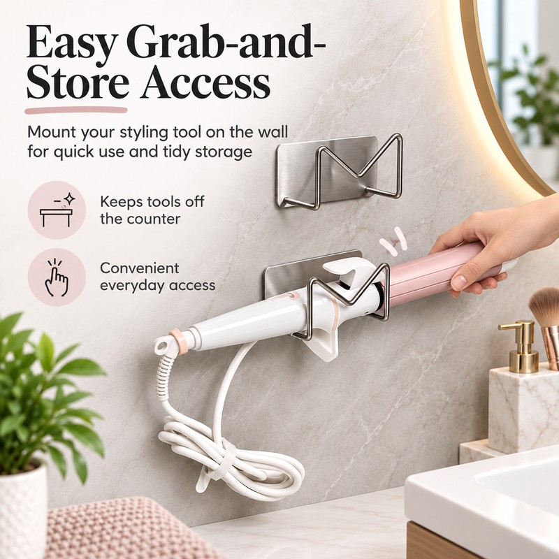 Wall-Mounted Styling Tool Holder for Bathroom – Self-Adhesive Storage Rack