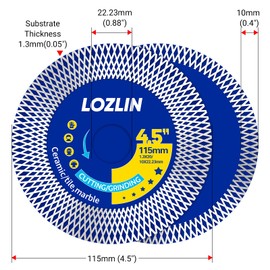 LOZLIN 4.5" Diamond Angle Grinder Blade - Ultra-Thin Dry Cutting & Grinding Disc for Porcelain/Ceramic Tiles, Dual-Purpose Saw Blade