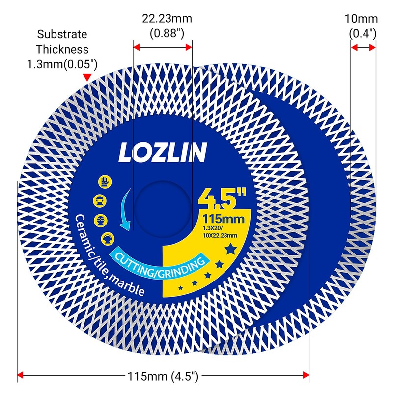 LOZLIN 4.5" Diamond Angle Grinder Blade - Ultra-Thin Dry Cutting