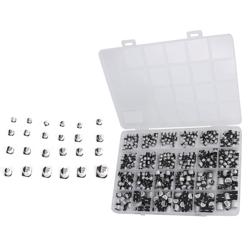 400Pcs SMD Electrolytic Capacitor 24 Values Aluminium 1uF‑1000uF Accessory Set