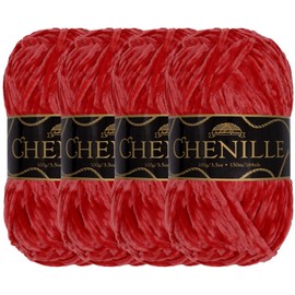 JubileeYarn Chenille Yarn - Comb Weight - 100g Ball - Red - 4 Balls