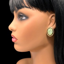 Simulated Druzy Stone Oval Gold Tone Boutique Style Stud Post Earrings Set - Assorted Colors (Mint Green)