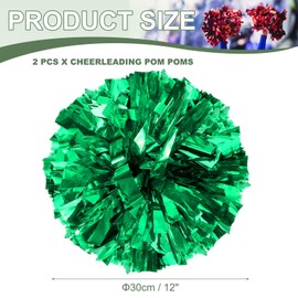 YELARXI Metallic Cheerleading Pom Poms Cheer Pompoms, 12 Inch with Handle Rings Fit for Team Spirit Sports Dance Cheering, (2Pcs, Green)