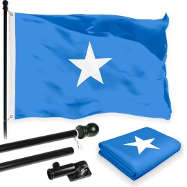 UD_Flag Pole 6FT Black Tangle Free & Somalia Somalian Flag 3x5 Ft Combo Printed 150D Polyester By G128