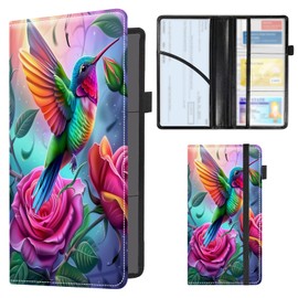 WZCJDHMJ Leather Car Document Holder-Vehicle Registration & Insurance Card Organizer for Auto,Truck -ID & Driver's License Storage for Men Women,Colorful Hummingbirds