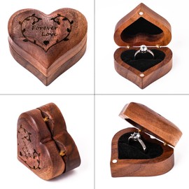 Yhwocd ring box for proposal & engagement ring box & ring box for wedding ceremony，ring bearer box for Single slots, wooden ring box,Heart-shaped wedding ring pillow