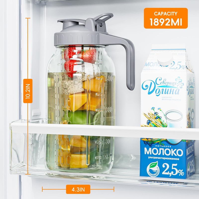64 oz Fruit Water Infuser Pitcher, Heavy Duty Wide Mouth
