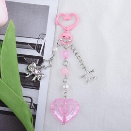 Guqqeuc Y2k Heart Keychain Aesthetic for Women Girls Kawaii Star Keyring for Car Keys Pink Heart Bag Charm for Women Purse Aesthetic Bow Key Ring for Bag Handbag Y2k Bag Accessories for Women Girls