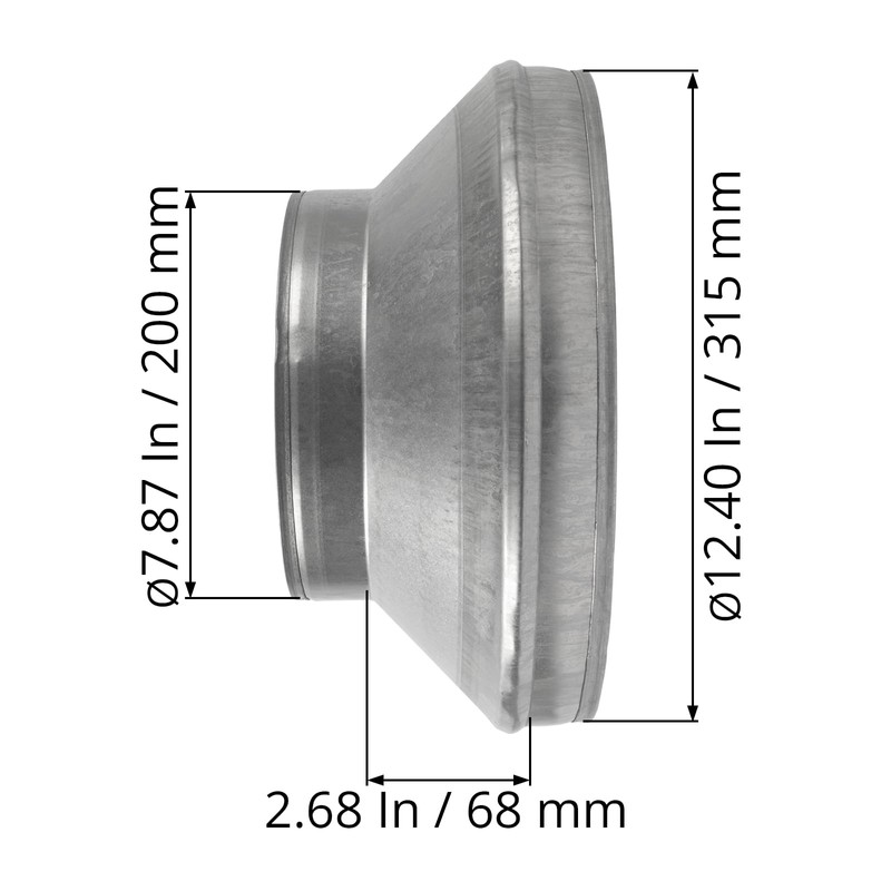 12" to 8" Inch Galvanized Steel Round Duct Reducer -