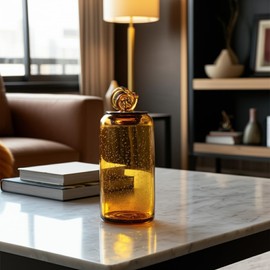 Sagebrook Home Modern Amber Glass Vase with Lid - Decorative Bubble Glass Jar for Home, Office, Bedroom, Living Room - Elegant Accent Piece - 12" Orange