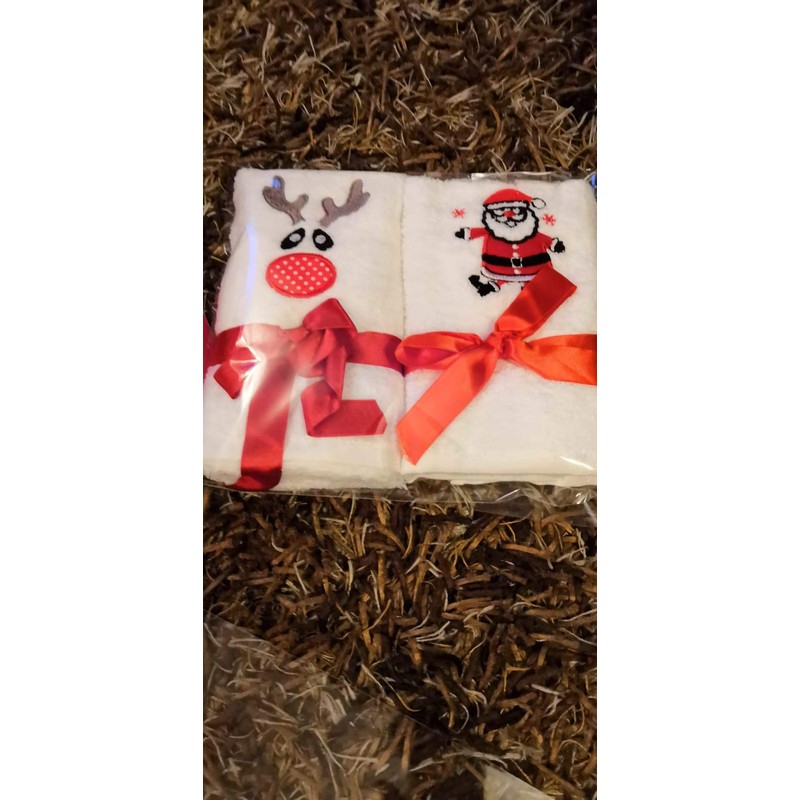 Lex's Linens Set of 2 Embroidered Rudolph & Santa Guest