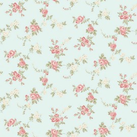 Sample for display purpose only.Concord Wallcoverings Textured Wallpaper floral Featuring rose flowers, Green Light blue Pink White, 7 In x 10 In, AB27659