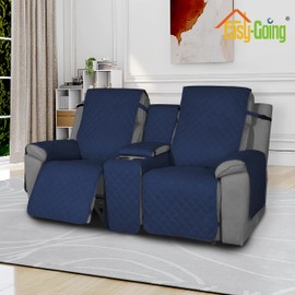 Easy-Going Non-Slip Loveseat Recliner Sofa Cover with Console, Water Resistant Double Reclining Couch Cover with Adjustable Strap, 2-Piece Washable Furniture Cover for Dog Pet (2 Seater, Navy)