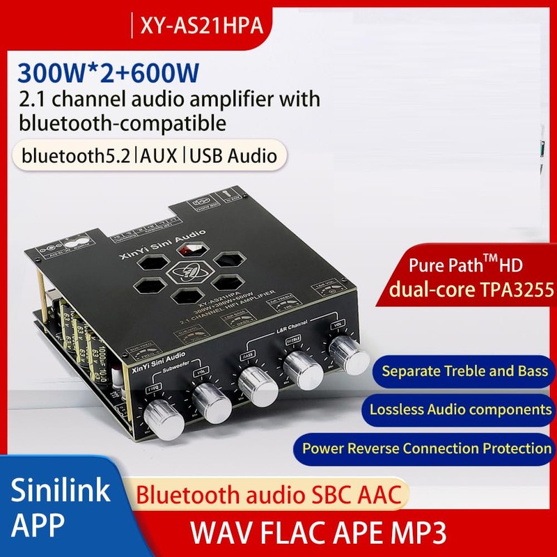 HIFIDIY LIVE AS21 TPA3255 Bluetooth 5.2 2.1 Channel Subwoofer Power
