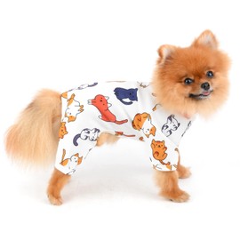 SMALLLEE_LUCKY_STORE Pet Clothes Cute Cartoon Puppy Cotton Pajamas Pjs for Small Medium Dogs Cats Pyjamas Indoor Jumpsuit Sleepwear Outfits for Yorkie Chihuahua
