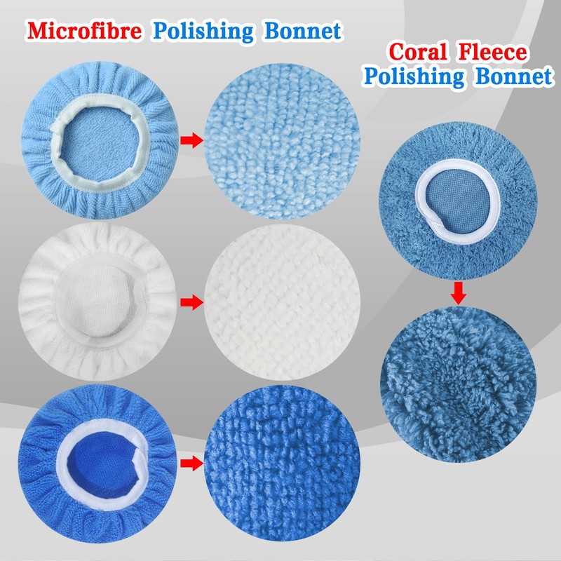 Buffing Bonnets Kit - 12pcs Polishing Bonnets for 9-10 Inch